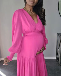 Willow Maxi Maternity Dress in Magenta  Breastfeeding Friendly 