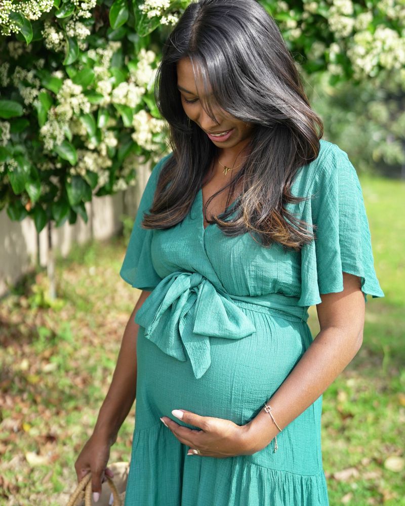 Sage Bump friendly Maxi Tierred dress 