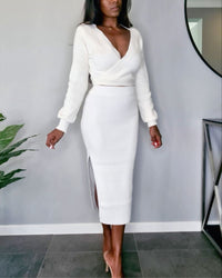 Ivy Knit Midi Skirt in White