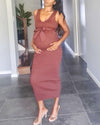 Chic Maternity Dress Nicole Knitted Bump Friendly Dress in Chocolate
