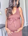 Chic Maternity Dress Nicole Knitted Bump Friendly Dress in Chocolate