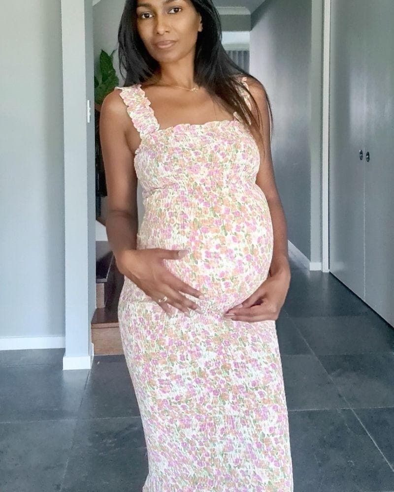 Chic Maternity Dresses Sierra Shirred Bump Friendly Dress in Pink