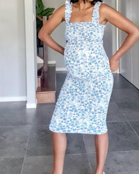 Chic Maternity Sierra Shirred Bump Friendly Dress in Blue