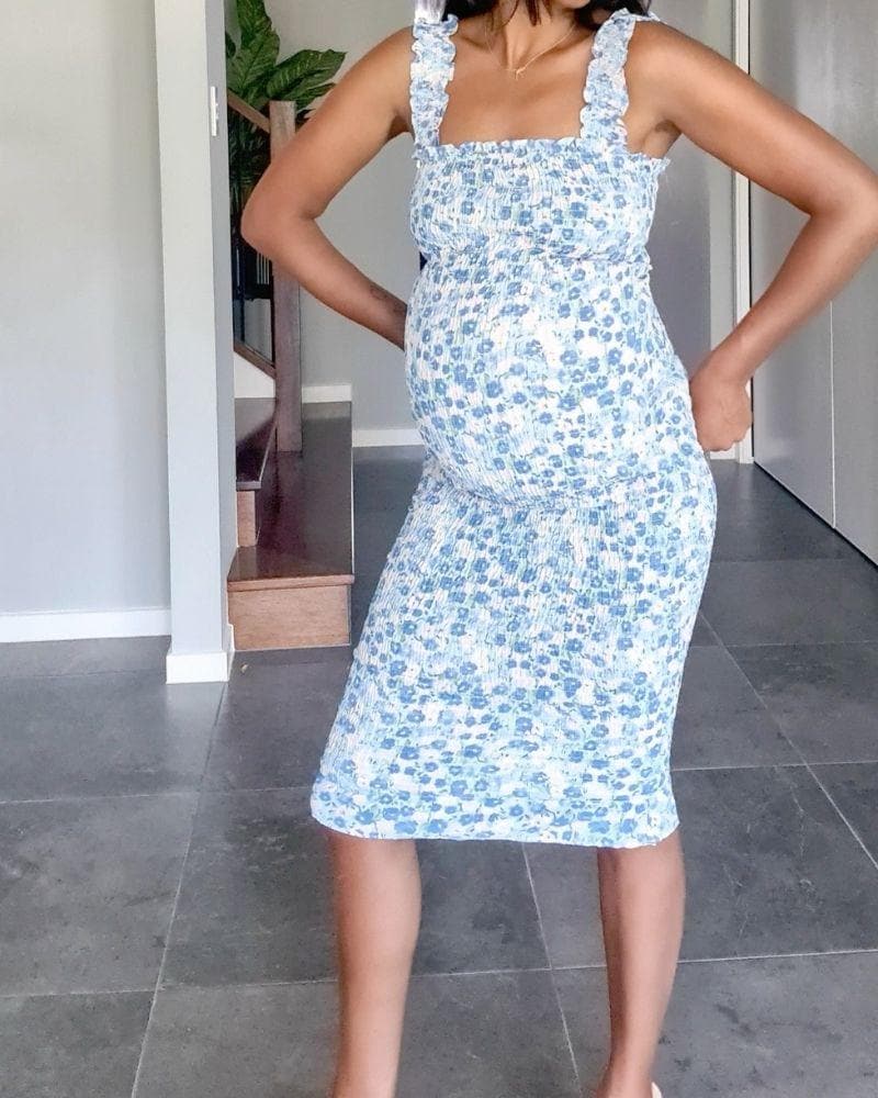 Chic Maternity Sierra Shirred Bump Friendly Dress in Blue